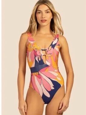 Trina Turk Breeze Floral Plunge Mailot Swimsuit Size US6